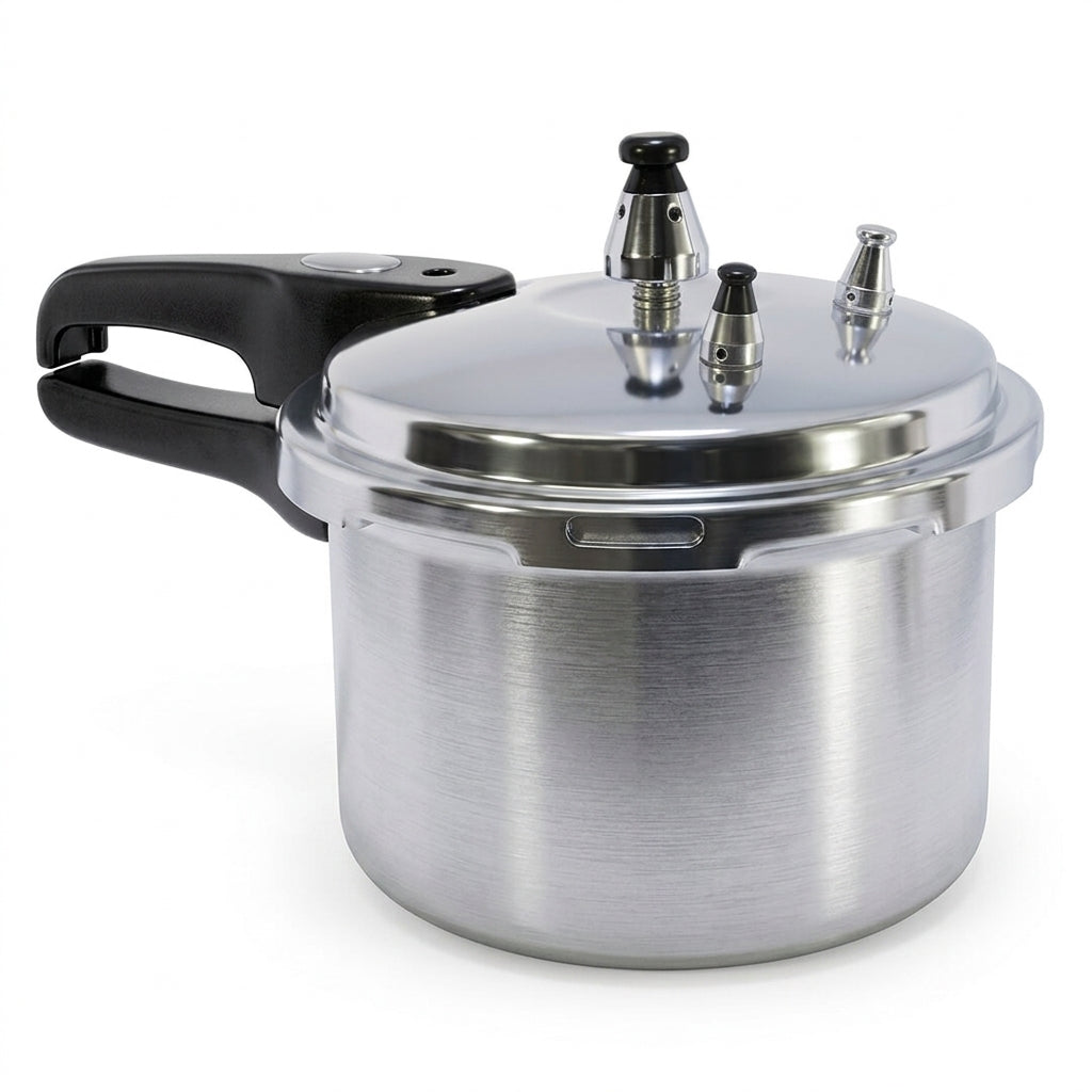 Olla de presion Rochedo de aluminio con mango negro y valvulas de seguridad