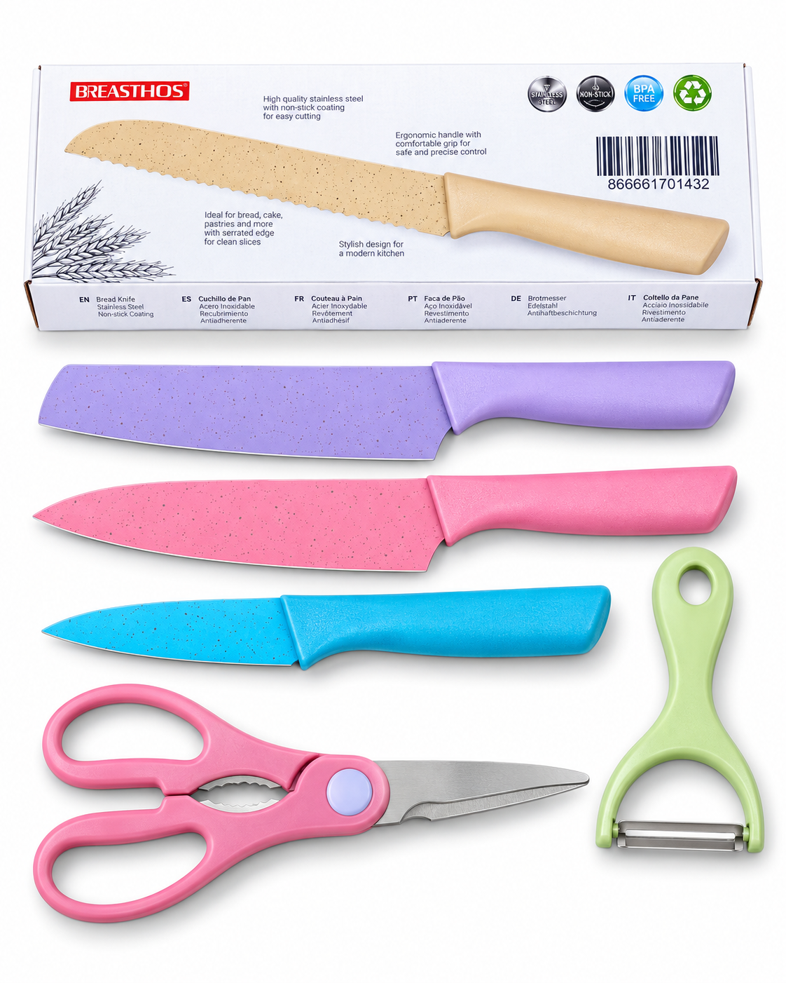 Set de Cuchillos de Cocina 6 Piezas Colores Pastel