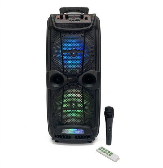 Bocina torre inalambrica KTS de doble parlante de 8 pulgadas con luces LED, microfono y control remoto