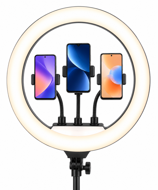 Aro de luz LED con 3 celulares montados