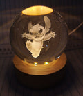 Esfera de Cristal LED 3D — Stitch y Kuromi