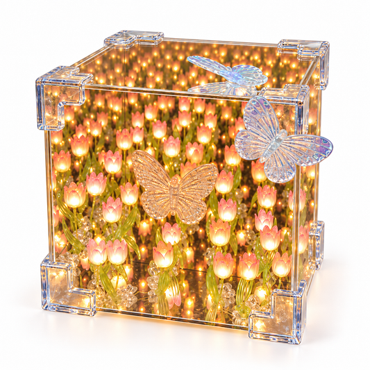 Lámpara de tulipanes con luz LED, vista en ángulo