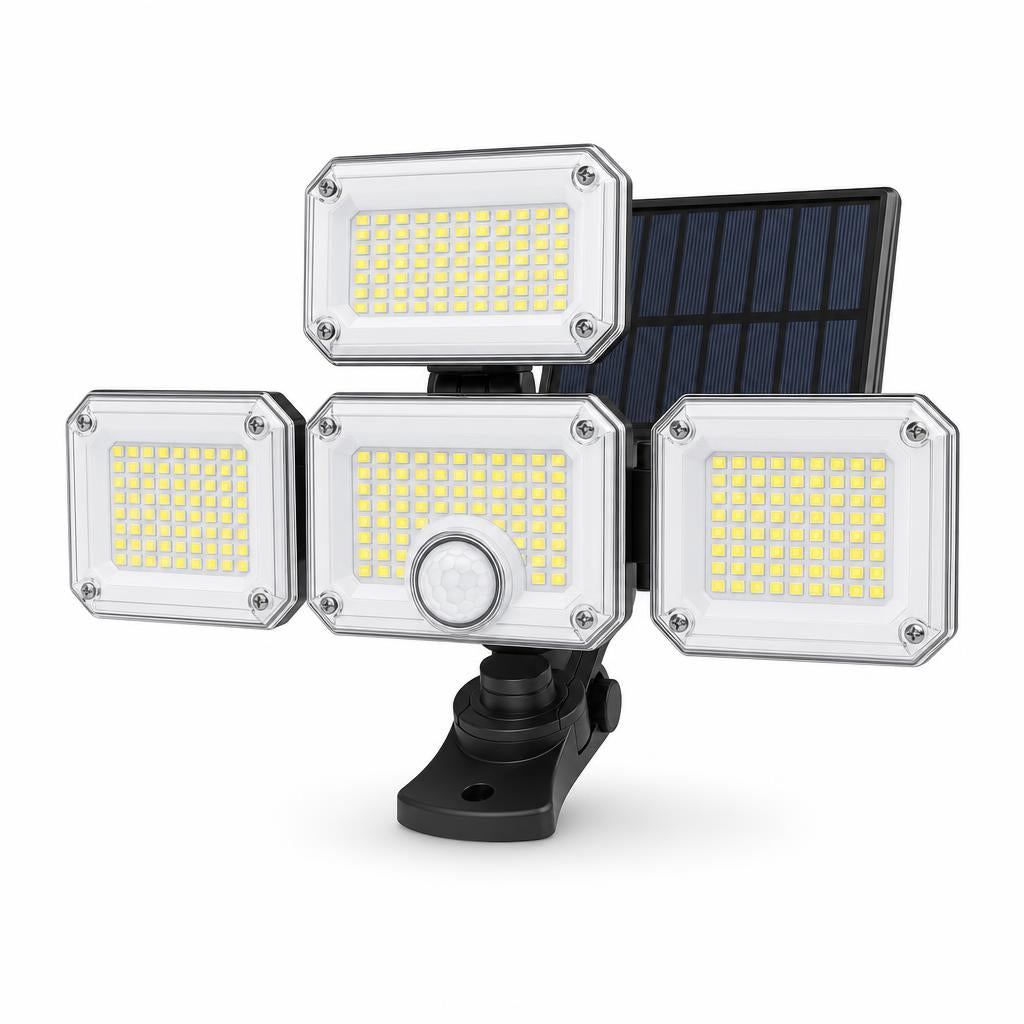 Lámpara solar de pared 4 cabezales con sensor de movimiento