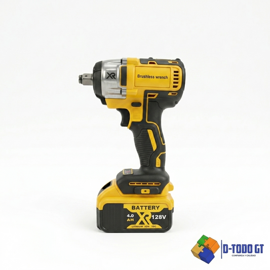 Pistola de impacto inalambrica XR 128V amarilla y negra con bateria de 4.0 Ah