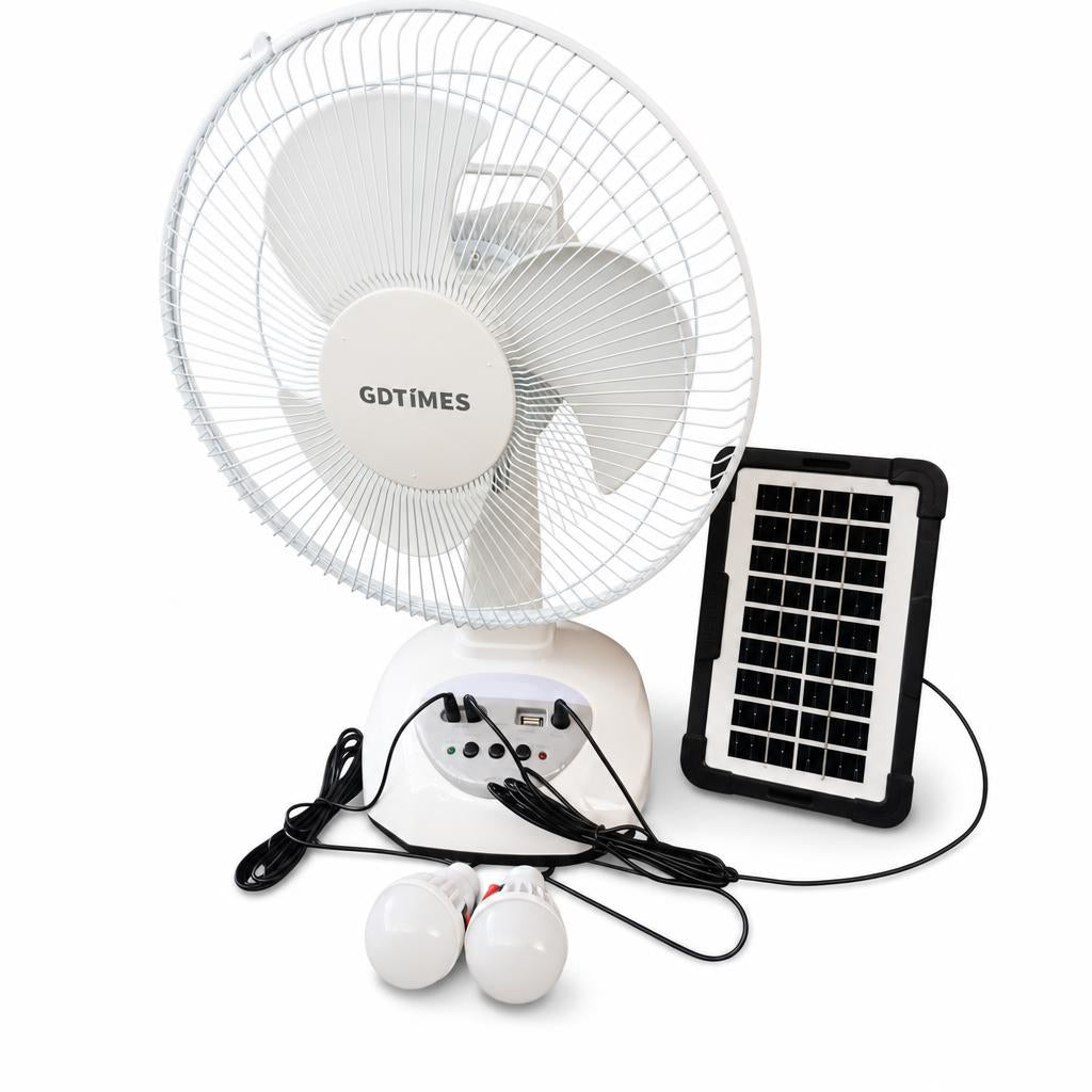 Ventilador solar recargable GDTiMES 12 pulgadas con panel solar